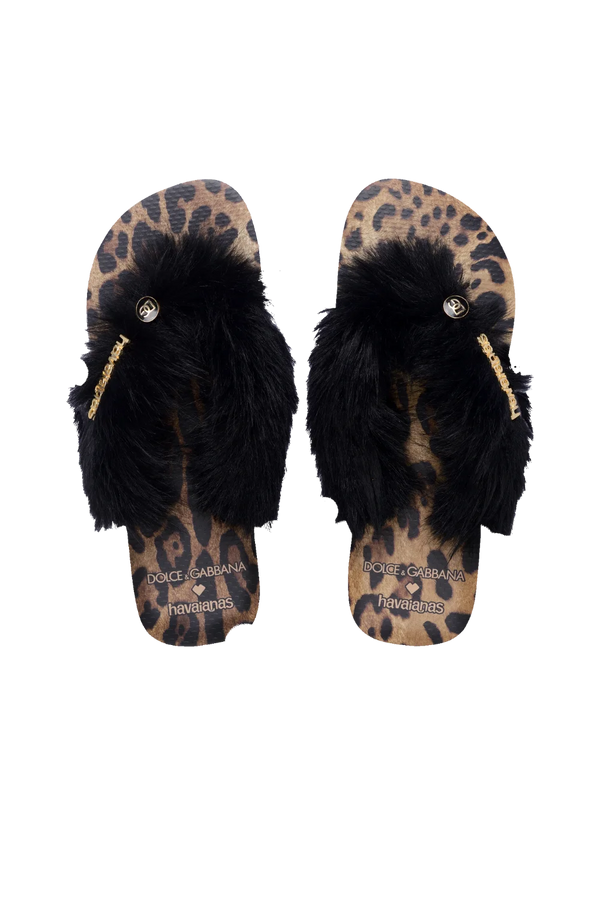 Chinelo Havaianas X Dolce & Gabbana Faux Fur "Rose Gold" Estampado