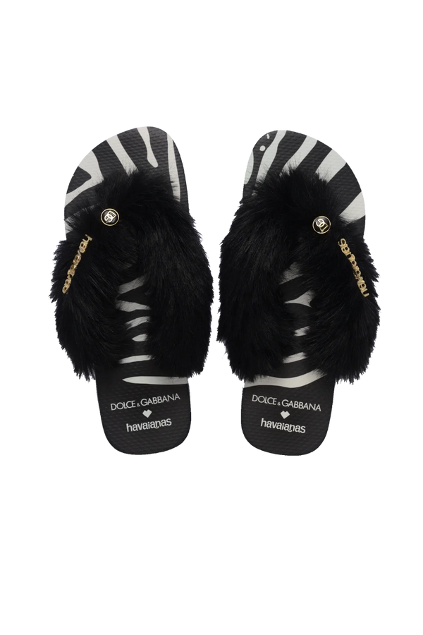 Chinelo Havaianas X Dolce & Gabbana Faux Fur "Zebra" Preto / Branco